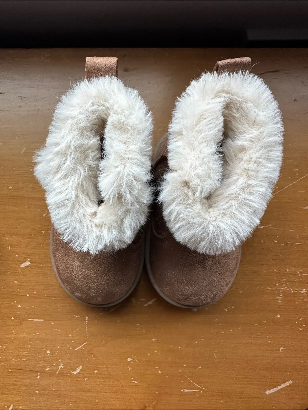 Wondershop Brown Faux Suede Boots with Cream Faux-Fur Cuff
